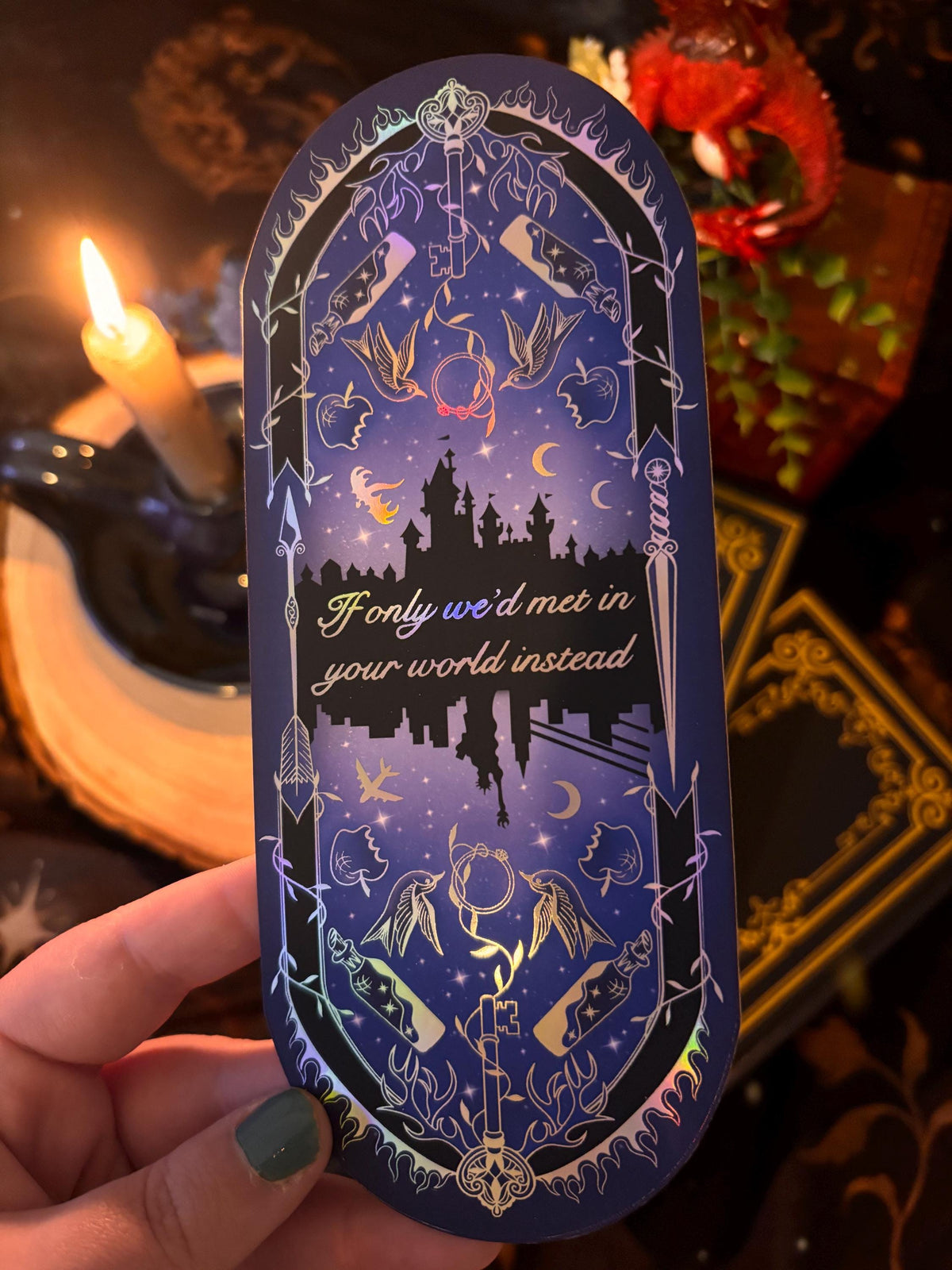 KA Tuckers Fate & Flame bookmark. Fantasy, Dragon and magic portal large size bookmark. Holographic foil. Officially licensed