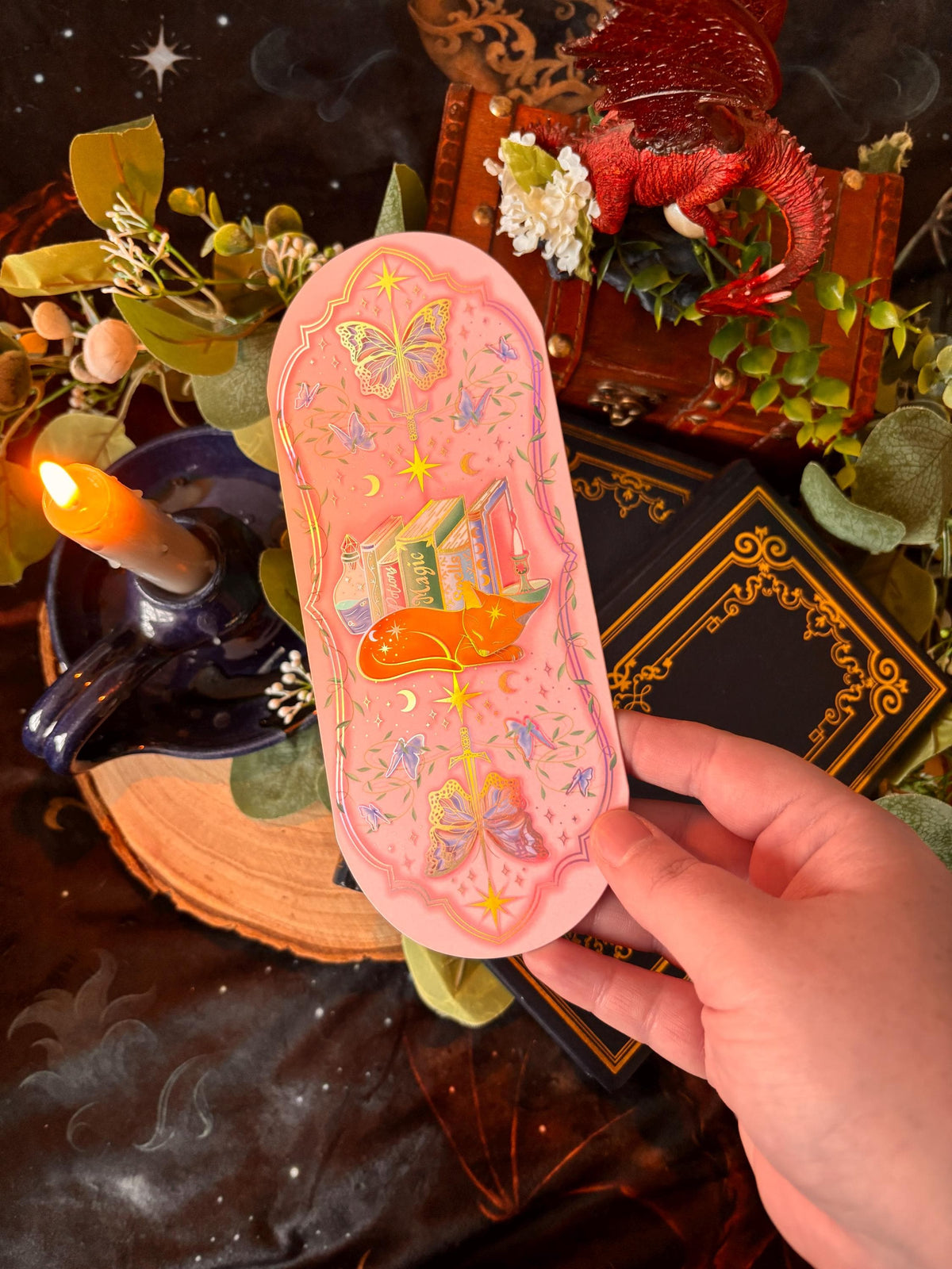 Cat Bookstack Magic Collection. Cat Pin, Keychain, Bookband and Bookmark. Enamel witchy book cat lover merch.