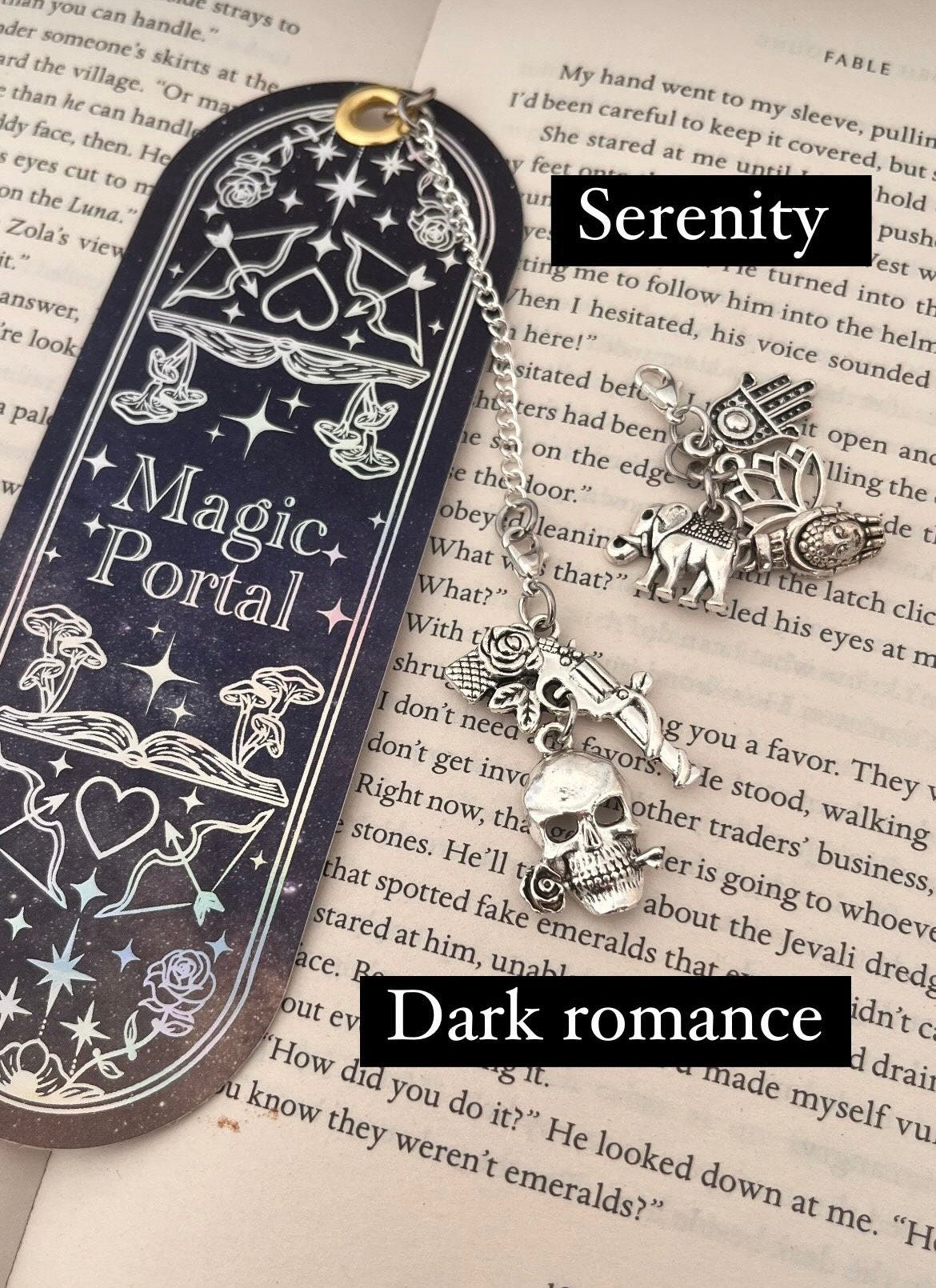 Fantasy Holigraphic Foil bookmark with tassel or interchangeable charm option. Magic Portal Bookmark