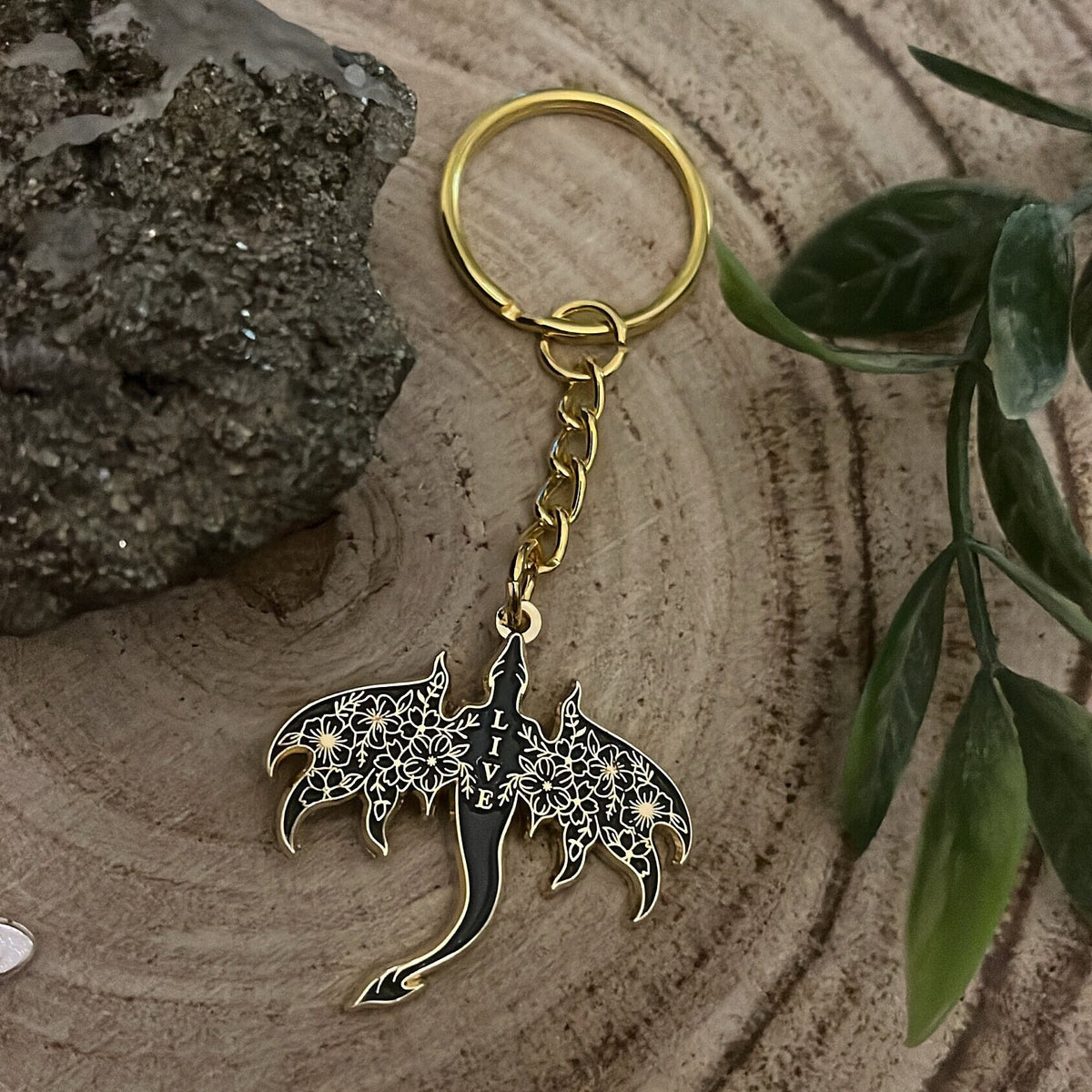 Dragon Bookmark or Keyring. Enamel Live. Floral Wyvern.